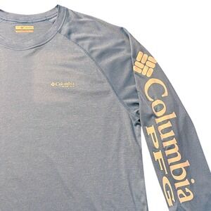 Columbia PFG Mens Long Sleeve Shirt Light Blue Heather Omni-Shade Swim XLT Tall
